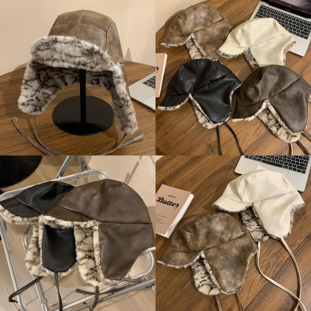 Unique Trendy And Gray Brown Pu Leather Womens Russian Hat For Fashionable Winter Style