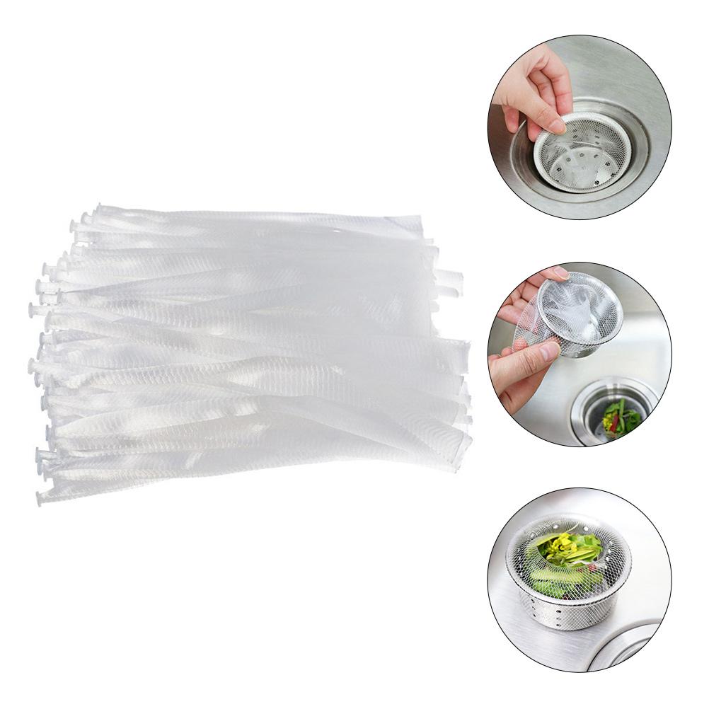 200Pcs 20Cm White Disposable Elastic Mesh Filter Bag Hair Catcher Drain Strainer Sink Protector Trap Blocker Garbage Sewer