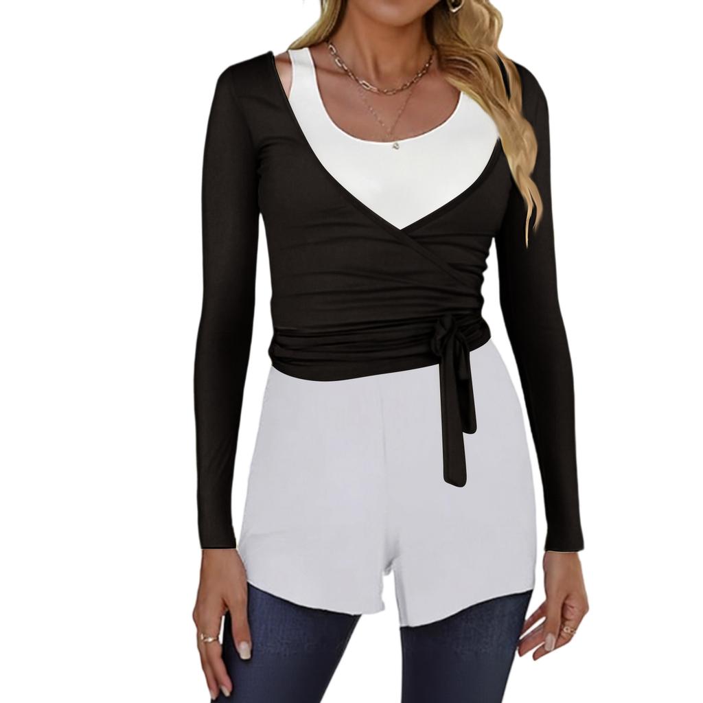 Women’s Long Sleeve Wrap Front Ballet Cardigan with Adjustable Waist Tie and Thumbhole Cuffs for Dance Yoga Layering