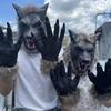 FakeFace Halloween Cosplay Grim Beast Adult and Latex Scary Monster Animal Party Stage Haunted Add Atmosphere Gloves, Reaper, Wolf, Costume, Child,