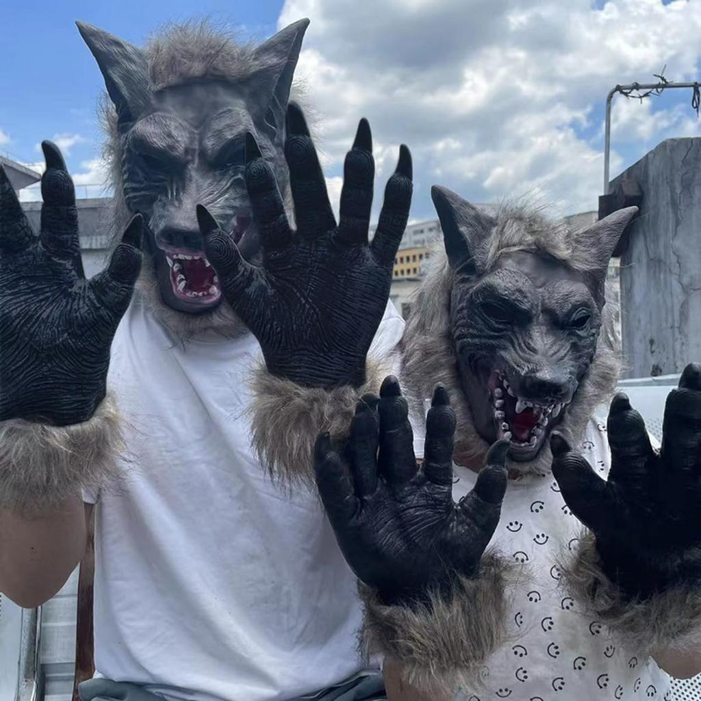FakeFace Halloween Cosplay Grim Beast Adult and Latex Scary Monster Animal Party Stage Haunted Add Atmosphere Gloves, Reaper, Wolf, Costume, Child,