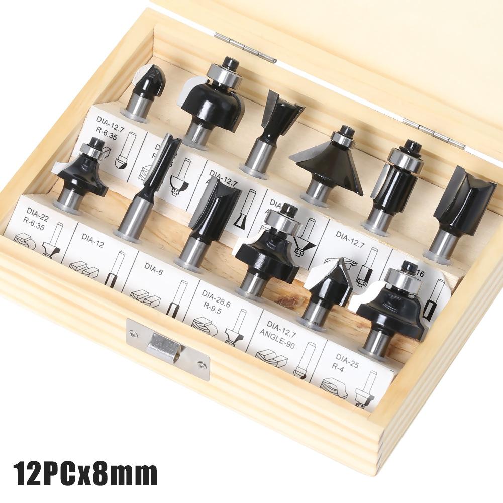 12-Piece Set Of 8-Handle Black Woodworking Milling Cutters, Woodworking Engraving Machine/Bakelite Milling/Trimming Machine, Cutter Head Set Of Knives
