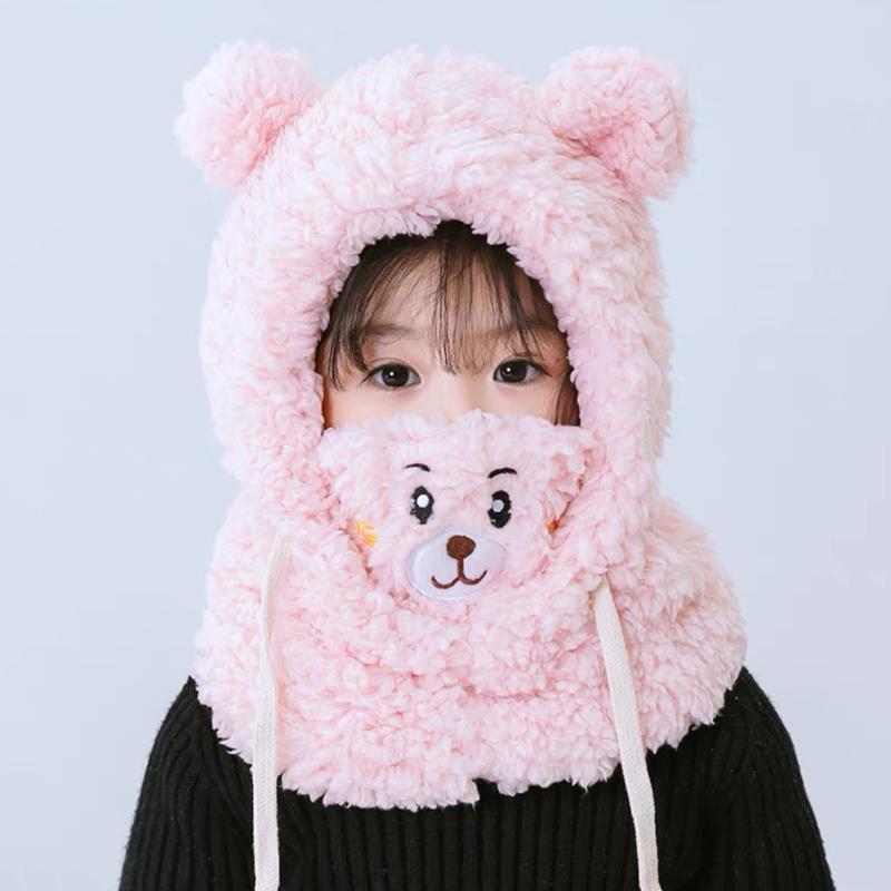 3-9Y Cartoon Hat for Girls Boys Scarf Thicken Cap Winter Hat for Kids Newborn Baby Stuff Children Hat Plus Fleece Kids Caps