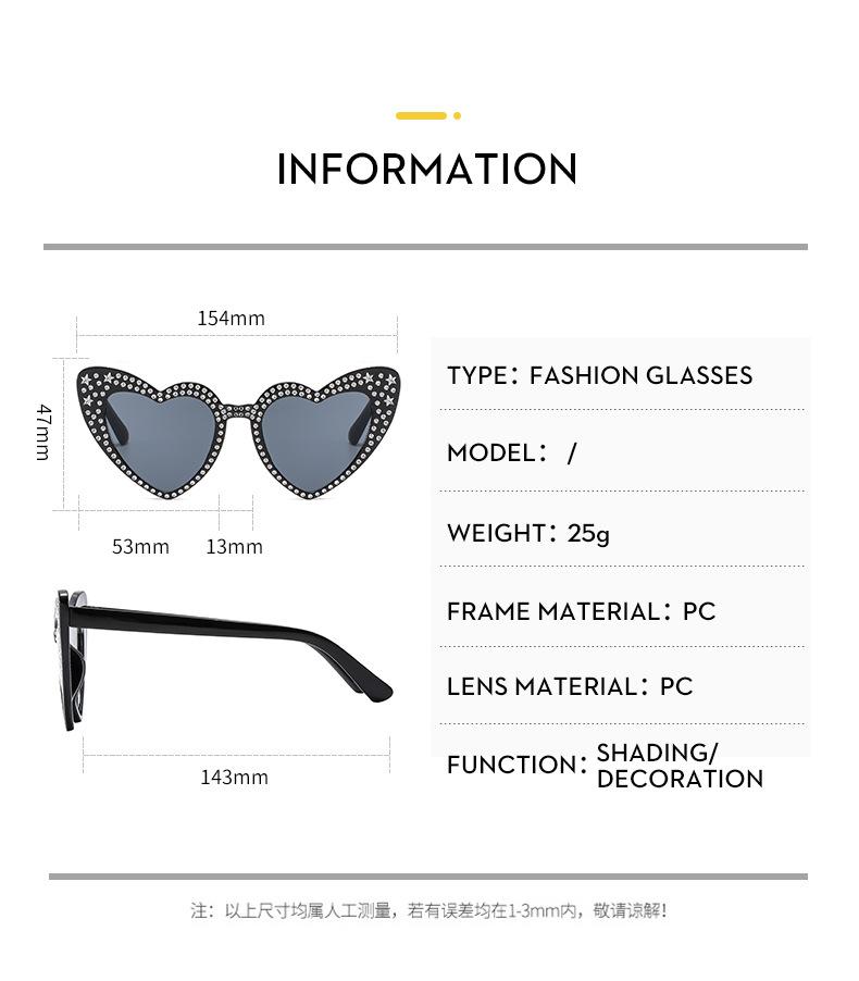 2024 Fashion Luxury Sunglasses Women Big Frame Love Bling Eyeglasses Crystal Diamond Heart Sunglasses UV400 Protection