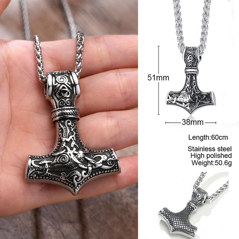 Viking Hammer of Thor for Men,Stainless Steel Norse Pagan Symbol Pendant,Punk Jewelry Gift