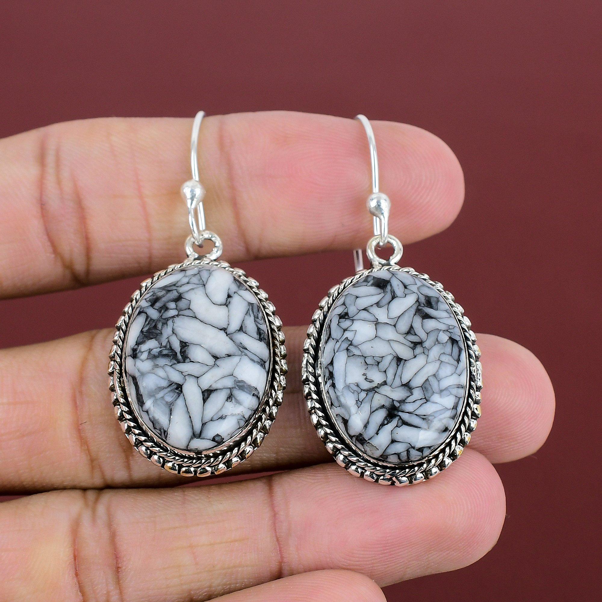 Pinolith Jasper Gemstone Earring Vintage Earring 925 Sterling Silver Earring Pinolith Jasper Jewelry Handmade Antique Earring Gifts For Wife
