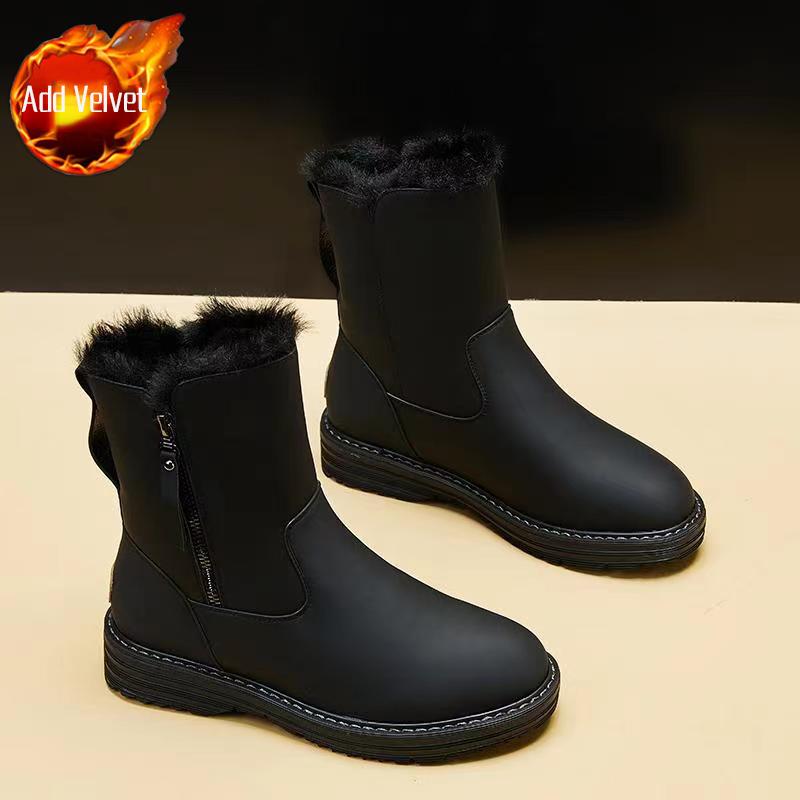 Fashion Waterproof Round Toe Winter Ladies Shoes Platform Zipper Leather Women's Snow Boots on Promotion Fashion 2025 Trend Work Booties