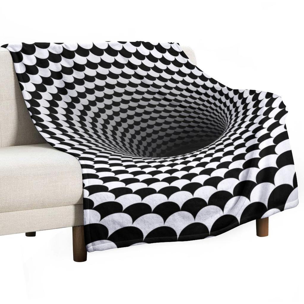 Optical Illusion Black and White Scales Houndstooth Black Hole Vortex Throw Blanket Hairys Kid'S Blankets