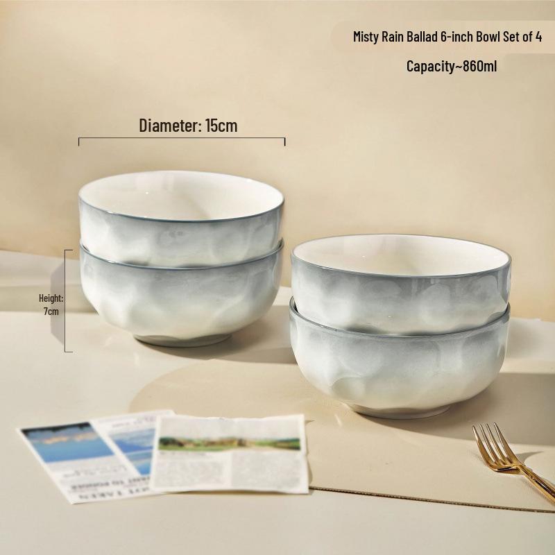 קערת מרק ונודלס קרמית עבה יוקרתית בצבע תת-זיגוג