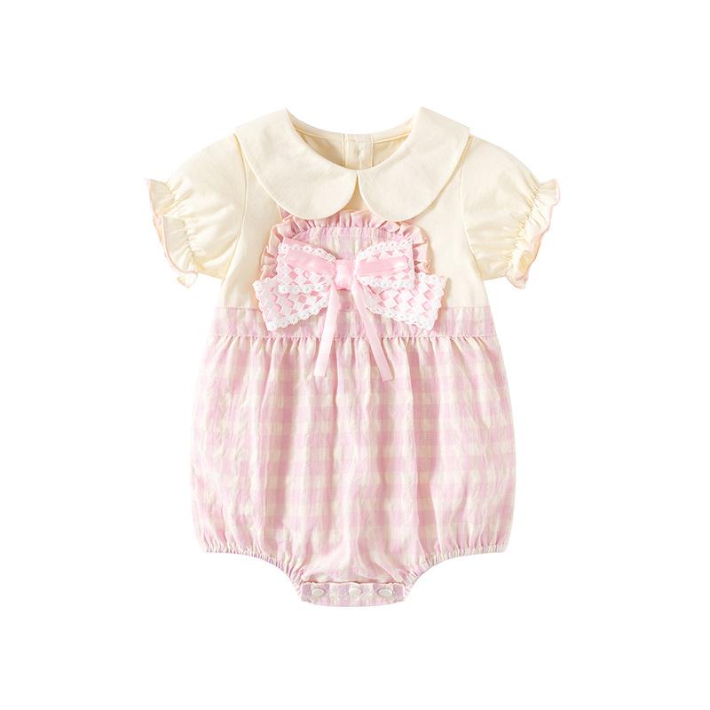 Baby Wrap Fart Clothes Summer Style Baby Girl Sweet Pink One-piece Ha-yi Doll Collar Baby Thin One-year-old Crawling Clothes