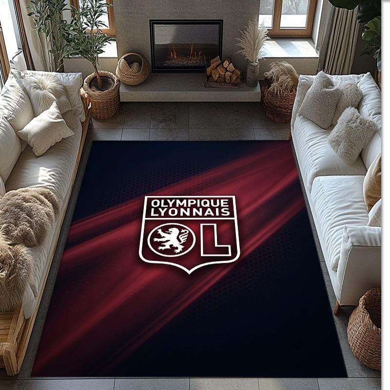 Lyon FC Soccer Football Pattern Soft Area Rug Non Slip Indoor Floor Carpet Sports Decor Mat for Bedroom