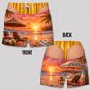 Mens Funny 3D Tropical Beach Sunset Swim Shorts Quick Dry Lightweight Summer Vacation Board Shorts Beachwear Party Gift