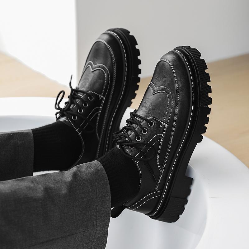 Fashion Men Italian Style Streetwear Casual Platform Thick Sole Leather Shoes Male Business Fashion Vintage Dress Wedding Leather Shoes