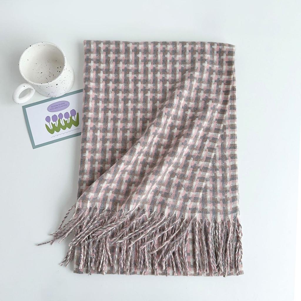 Autumn and Winter Thickened Warm Scarf Contrasting Color Plaid Imitation Cashmere Fringed Versatile Scarf Fashionable Commuter Decorative Shawl