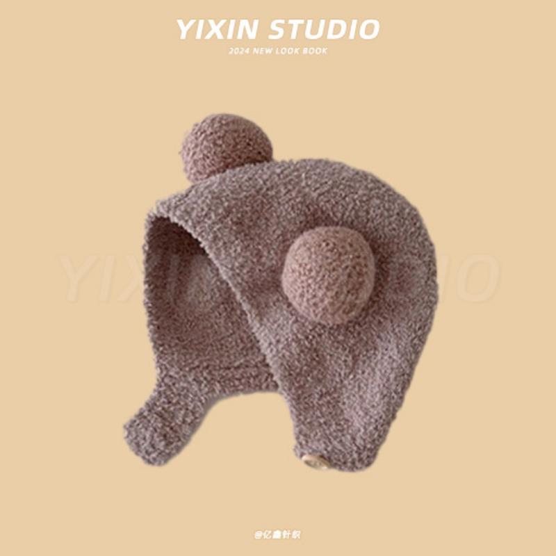 Autumn and Winter Boys and Girls Children's Hats Baby Hats Cute Cartoon Bears Plush Hats Thermal Hats Ear Protectors Knitted Hats
