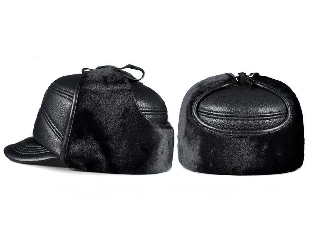 Herren Winterhut aus echtem Leder - Verdicktes Rindsleder im Lei-Feng-Stil mit Ohrenschutz für Senioren.