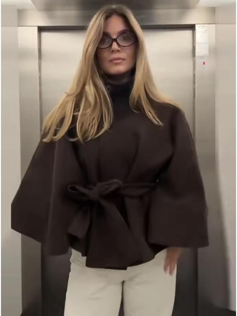 European & American Women's Trendy Loose Stand-Up Collar Bathrobe-Style Coat with Belt - In Stock