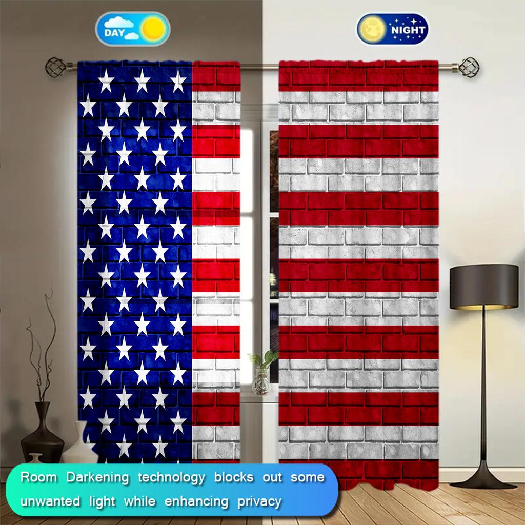 2 Stück Amerikanische Flagge Bedruckter Vorhang für Heimdekoration - Stangentasche Fensterdekoration für Schlafzimmer, Büro, Küche und Wohnzimmer