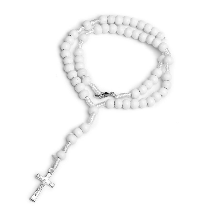 Colliers Rosaire en Bois Catholiques Croix Chaîne Religieuse Souvenirs d'Église Pendentif de Prière Bijoux pour Femme Fille Cadeau