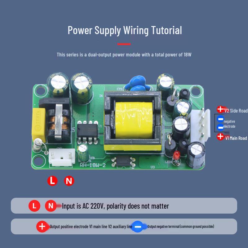 18W Dual-Output Switching Power Supply: 220V to 5V/24V Isolated Buck-Boost DC Module