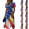 Women's Independence Day Print Casual Fashion Short Sleeve V-Neck Dress