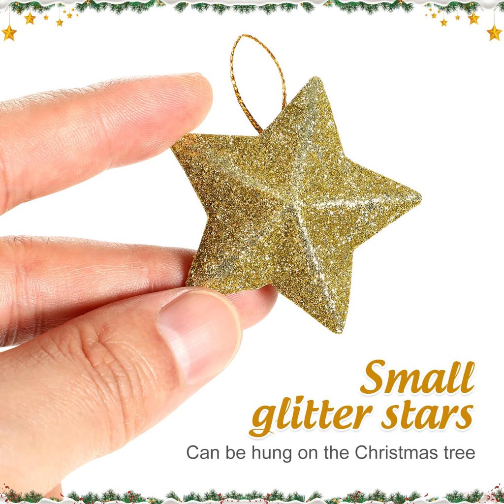 30Pcs Mini Gold Glitter Star Pendant Christmas Tree Hanging Decorations Xmas Star Pendant Tree Ornament Decoration for Christmas 7