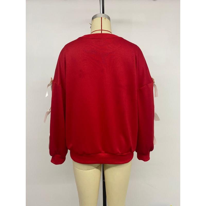 Autumn and Winter Sweet Wind Top Round Neck Bow Christmas Women's Hoodies