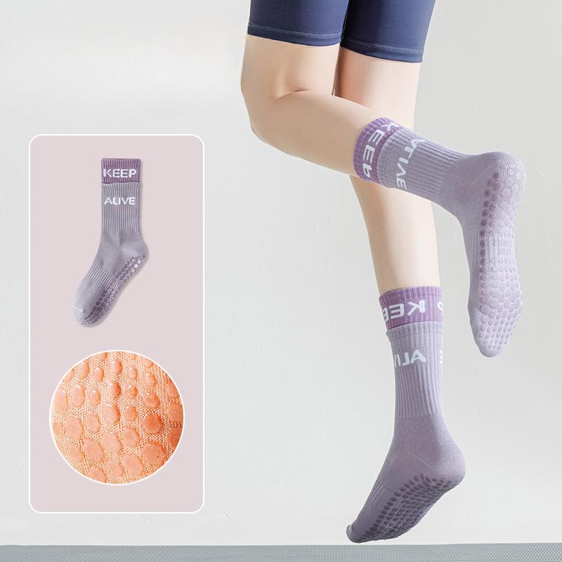 Female Summer Cotton Fitness Dance Pilates Yoga Non Slip Exercise Tube Floor Socks