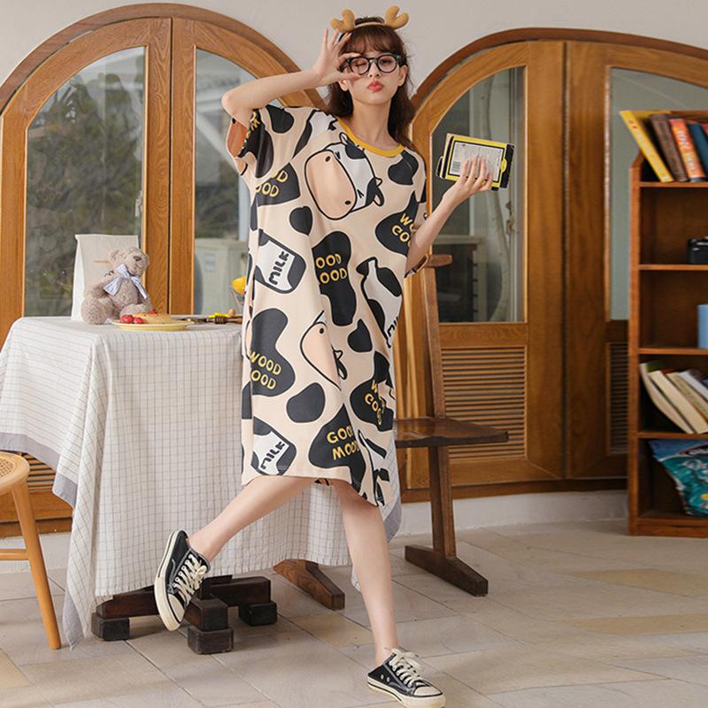 Girls' Summer, Spring and Autumn Short-sleeved Home Wear with Cute Cartoon Designs and Loose Style Pajamas and Nightgowns