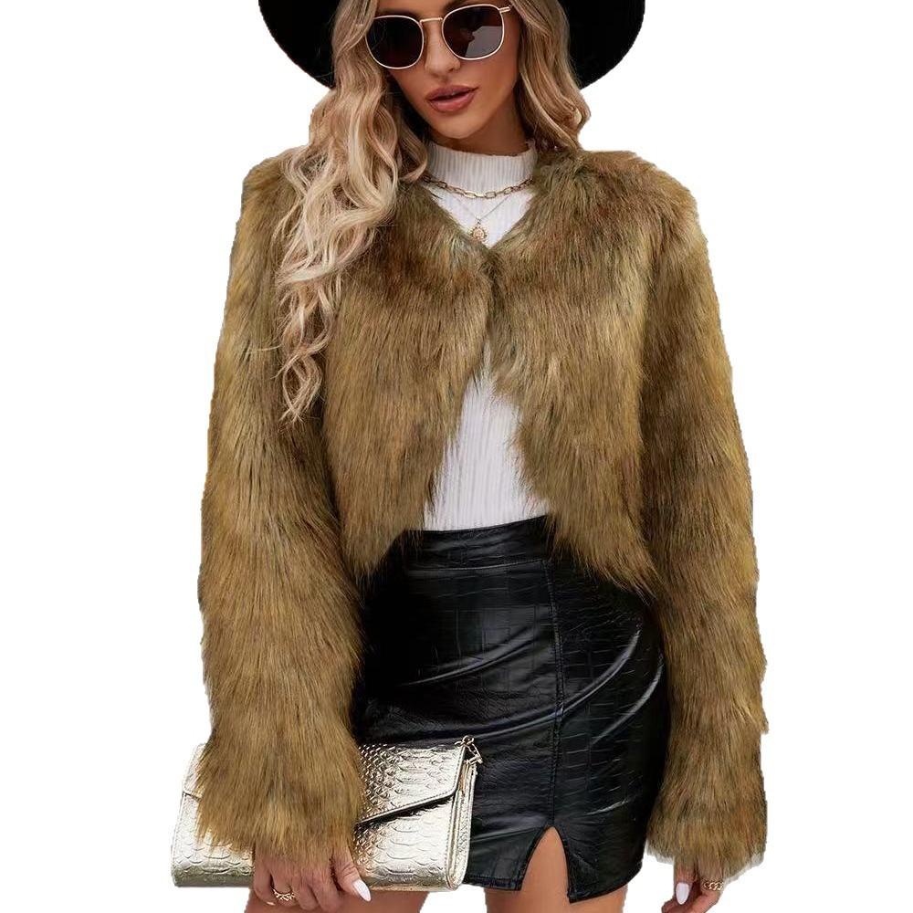 Autumn and winter women's clothing artificial fur jacket European and American street style short cardigan plush top spot
