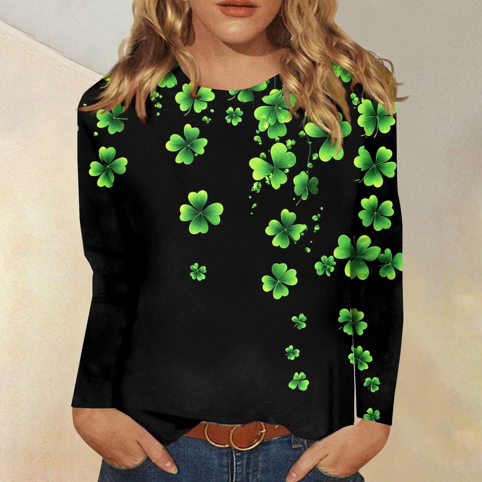 

Рубашки с длинным рукавом для женщин Милые принты Футболки Блузки Повседневные Большие размеры Базовые топы Пуловеры Рождественские L армия зеленый