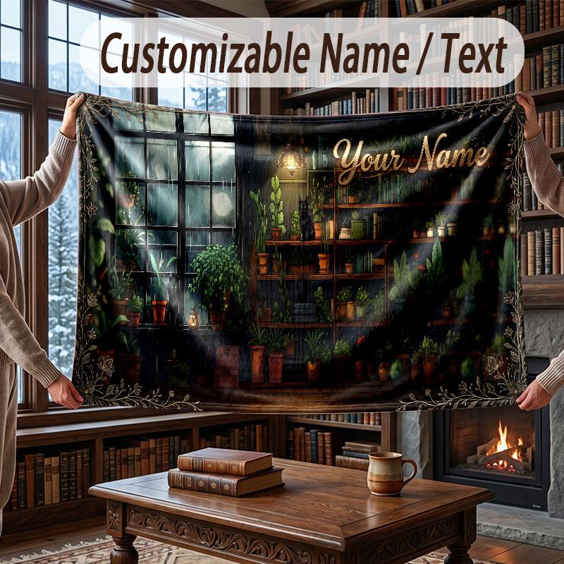 Floral Garden Theme Throw Blanket Custom Name Text Personalized Blanket Soft Cozy Blanket for Home Sofa Bed