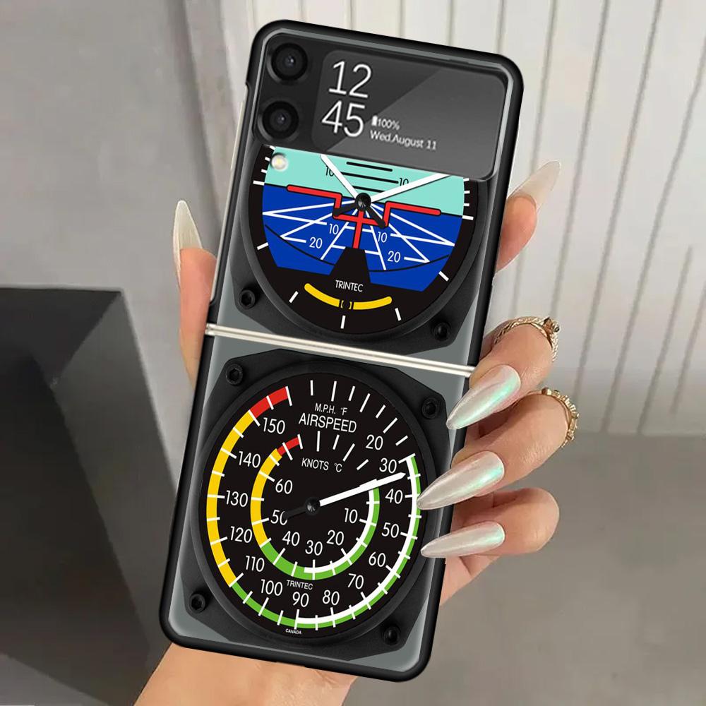 Aviation Aeroplane Helicopter Cockpit Instrument Hard PC Phone Case For Samsung Galaxy Z Flip 7 6 5 4 3 Black ZFlip7 ZFlip6 Flip Samsung Z Flip 5