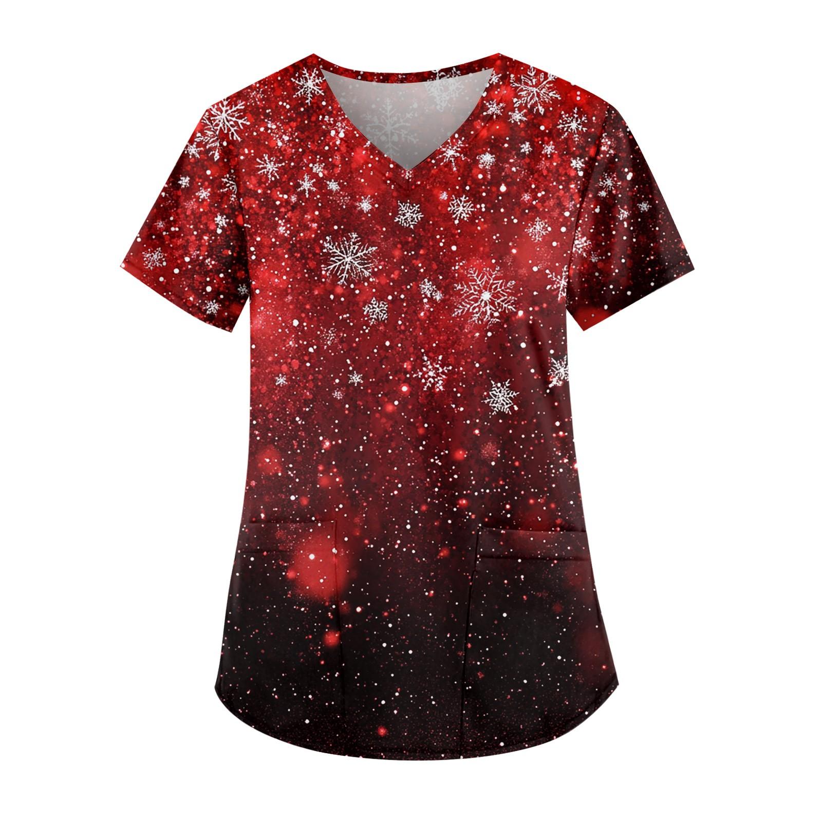 

Рабочая форма больших размеров с принтом, топы для женщин, забавные футболки с v-образным вырезом и короткими рукавами, рабочая одежда, футболка с карманами L