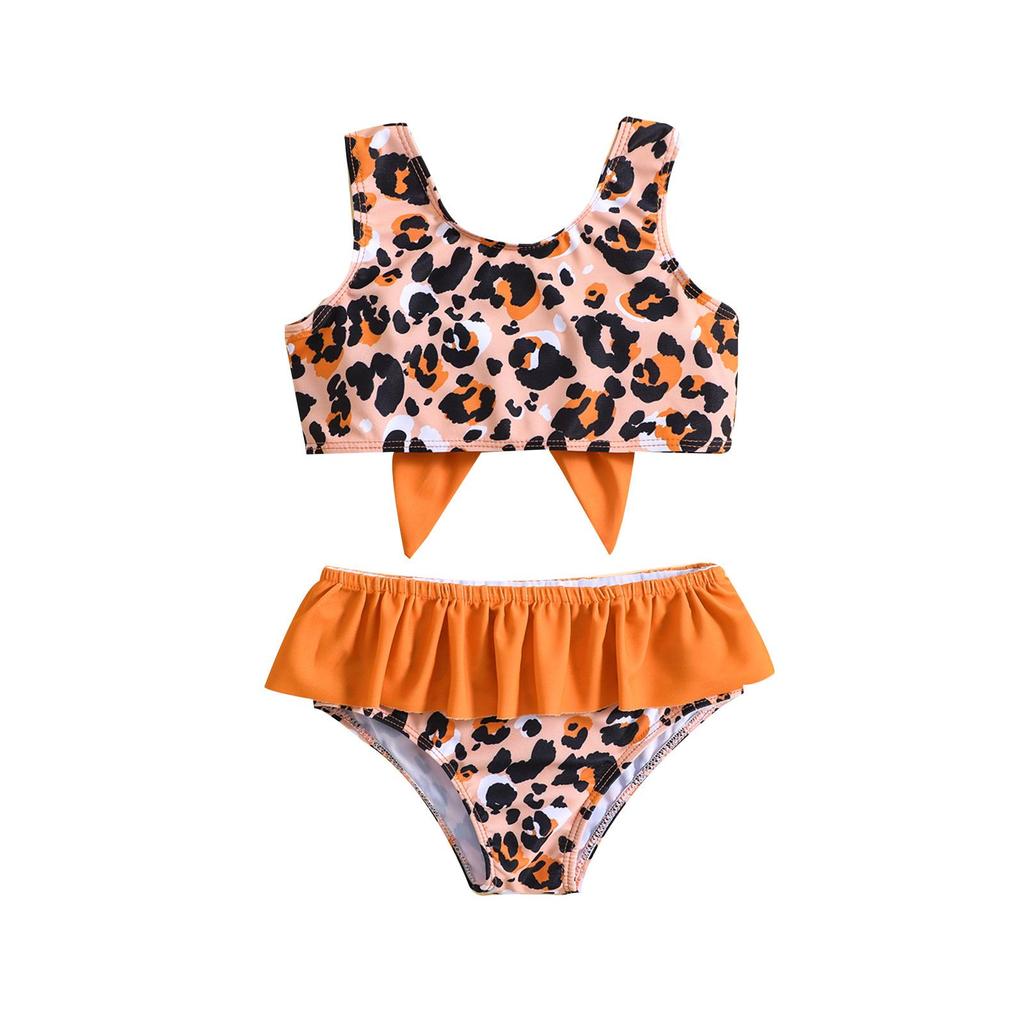 Children's Leopard Print Two-Piece Swimsuit with Butterfly Design