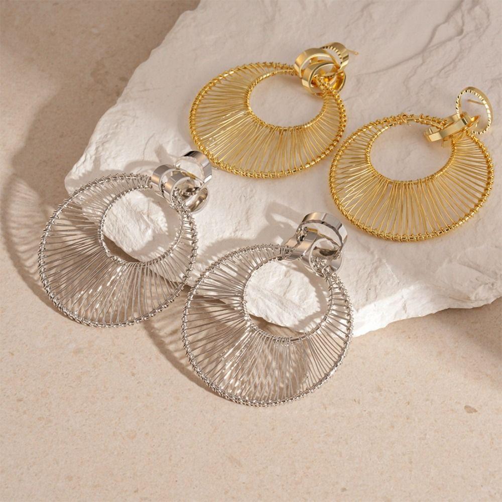 Textured Geometric Earring Drops Hollow Out Exaggerated Eardrop Simple Metal Earrings  Gift