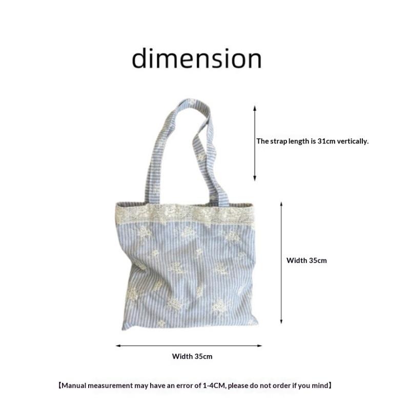 Big Pouch Tote Bag Lace Shoulder Bag With Ribbon Korean Style Simple Canvas Handbag Cloth Kawaii Large Capacity Bag Travel