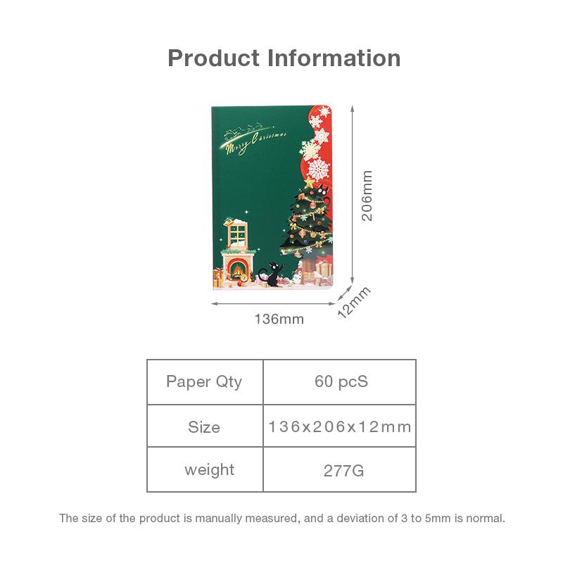 Handmade Christmas 3D Paper Sculpture Hardcover PP Thermal Binding UV Printed Notebook Customizable Corporate Giveaways (Green,60 Pages) зелёный