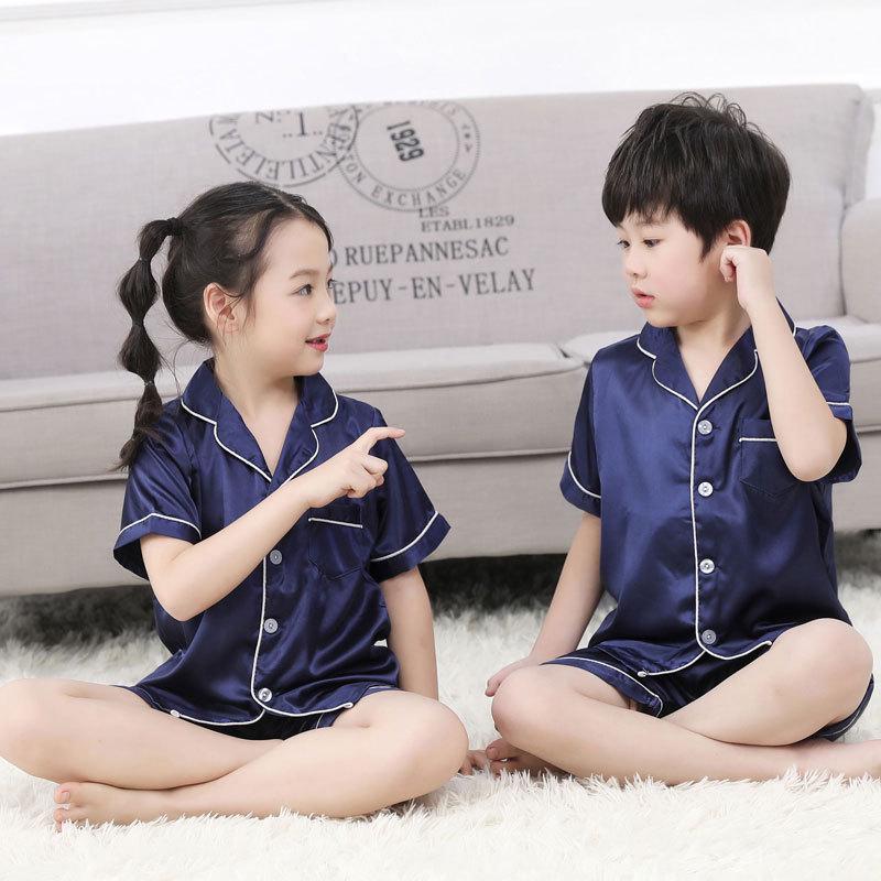 Children's Ice Silk Pajamas Set - Comfortable Summer Sleepwear for Boys and Girls