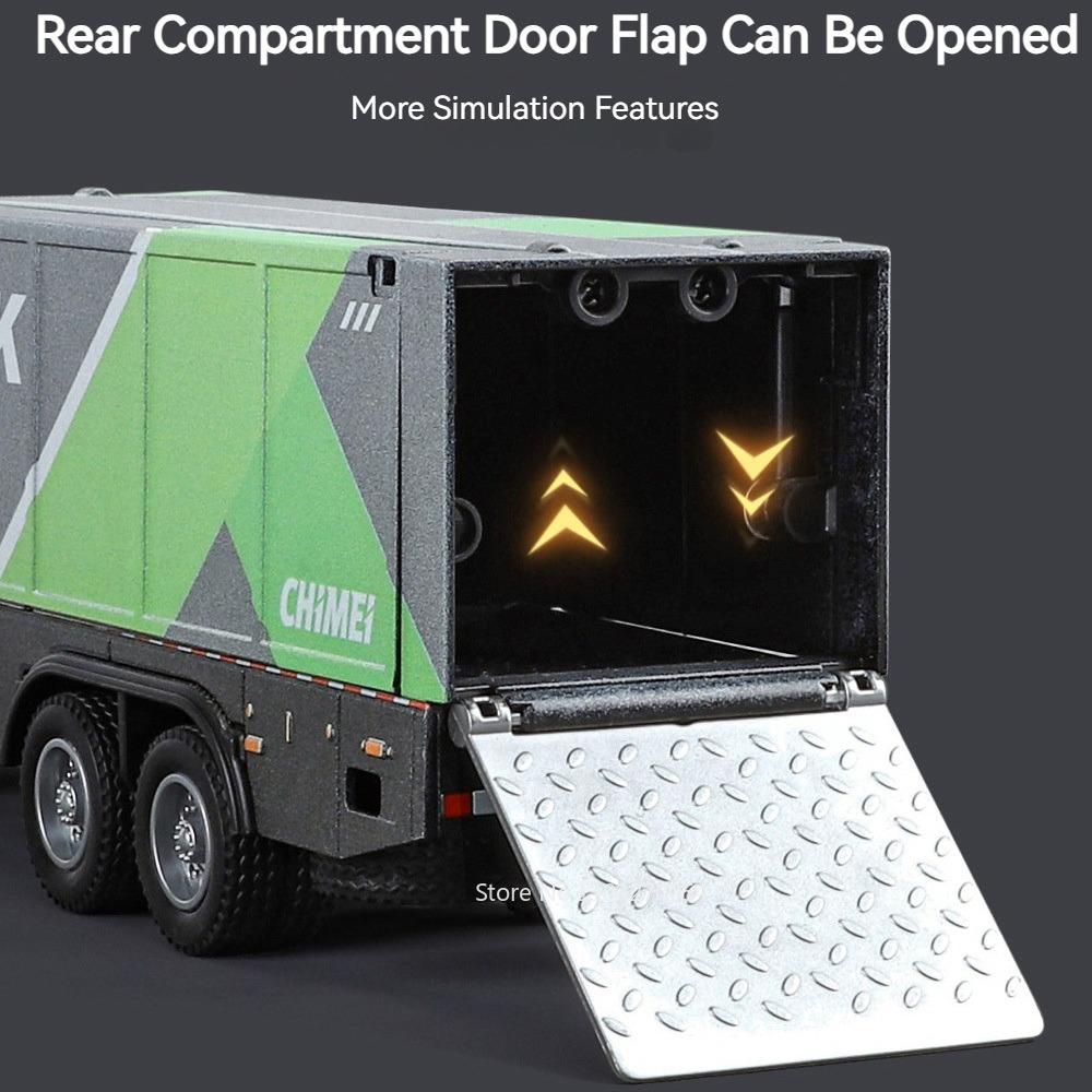 New 1/32 CONTAINER TRUCK Model Toys Car Diecast Alloy Engineering Vehicles Doors Opened Sound Light Pull Back Toy Birthday Gift Kids Gift