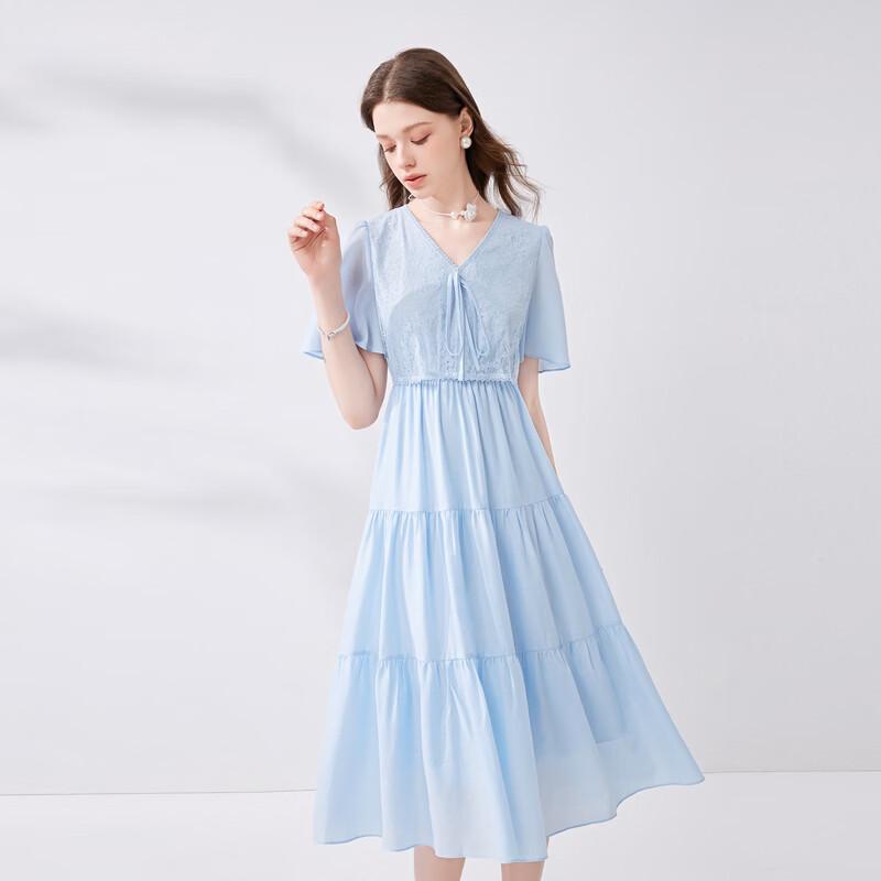 Women s Lace Overlay Fake Two-Piece Dress L