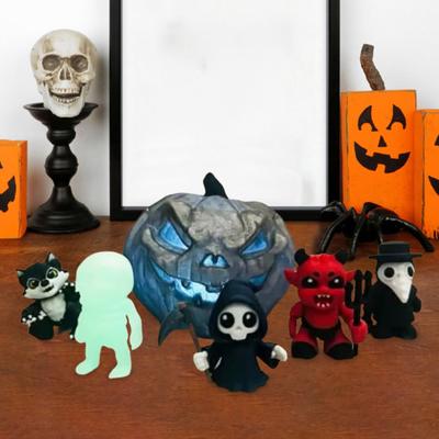 6Pcs/Set Halloween Horror Miniatures 3D Printed Miniature Spooky Figurines Pumpkin Mini Grim Reaper