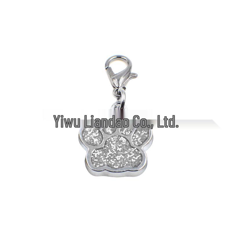 Small Glitter Dog Paw Print Pendant - Zinc Alloy Pet ID Tag (17x18mm)