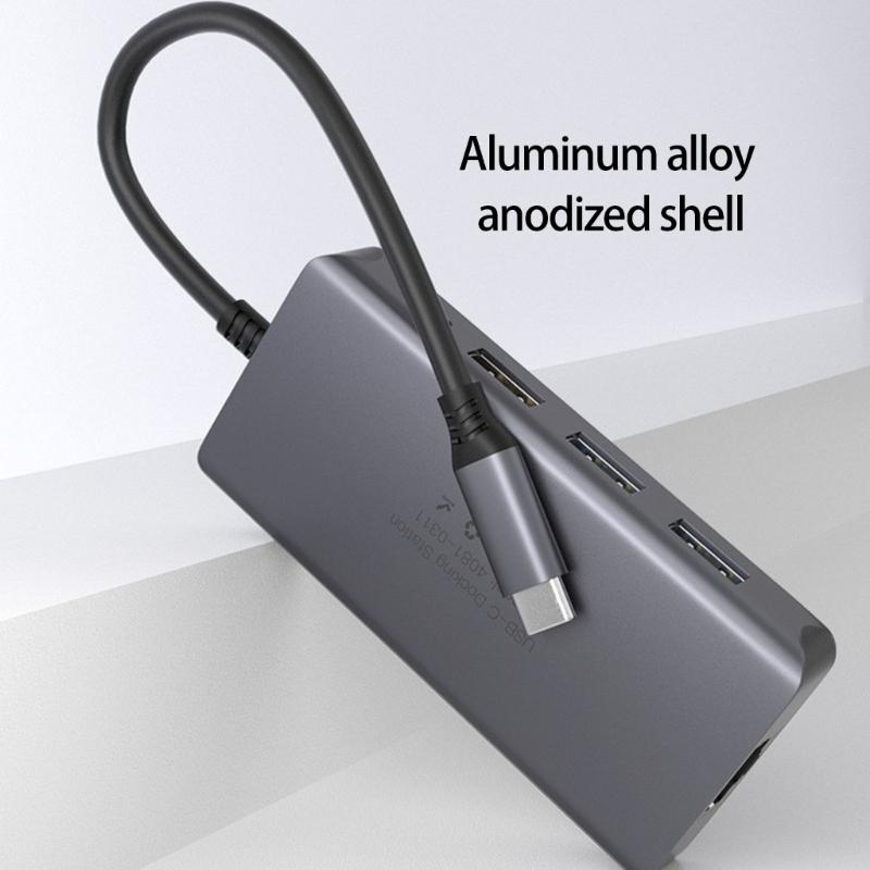 Fast Speed USB C Docking Station with HDTV 8K Support USB3.0 Port Gigabit Ethernet PD100W Fast Charging Card Reader