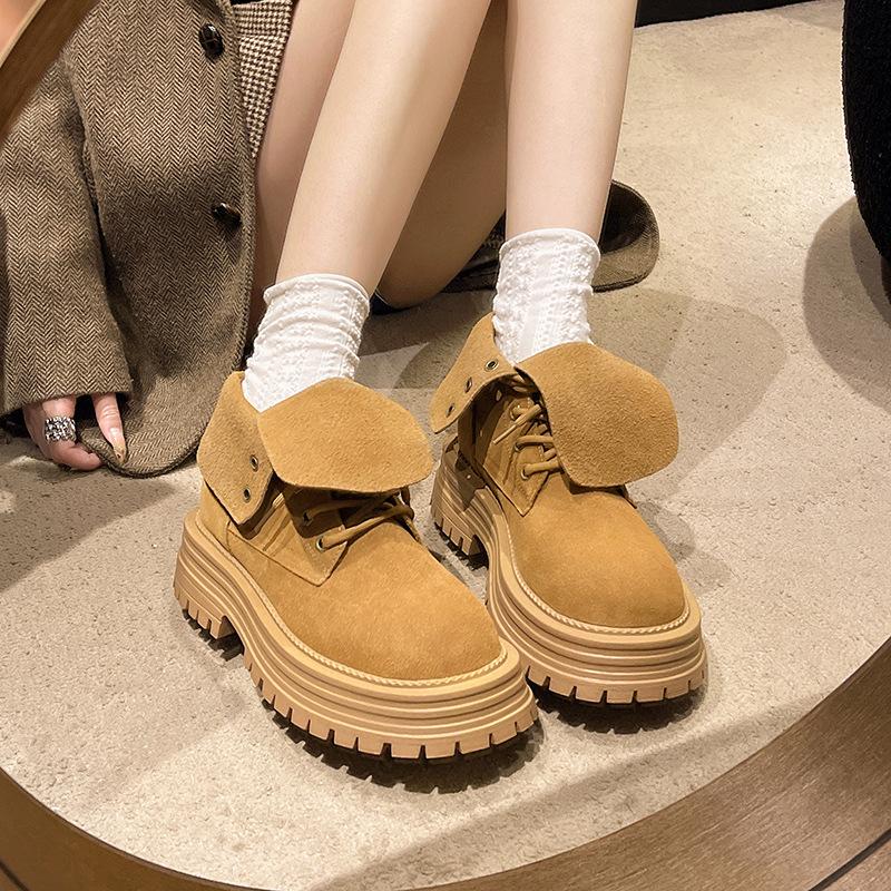 2025 new summer thick-soled lightweight short boots can be turned over front lace-up polished Martin boots versatile locomotive tooling women's boots