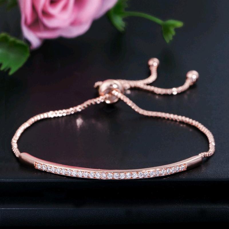 Adjustable Bracelet Bangle for Women Crystal from Austrian Captivate Bar Slider Brilliant CZ Rose Gold Color Jewelry Pulseira