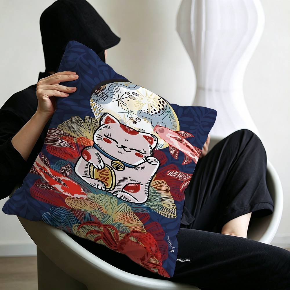 Maneki Neko Rich Luck Money Cat Personalized Pillow Cover Kids Bedroom Wild Party Decor Pillowcase kid Birthday shower Gift