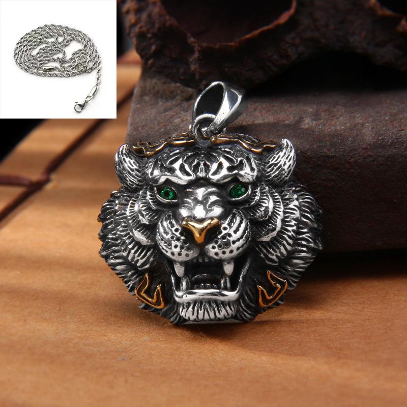 Retro und kraftvoller Tigerkopf-Anhänger. S925 reines Silber. Trendige männliche personalisierte Tierkreiszeichen Tigerkopf Pullover Kettenanhänger.