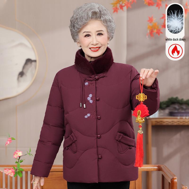 

Warm Winter Tang Suit: 90% Duck Down Jacket for Middle-Aged and Elderly Women 4XL (125-140 jin) вино красного