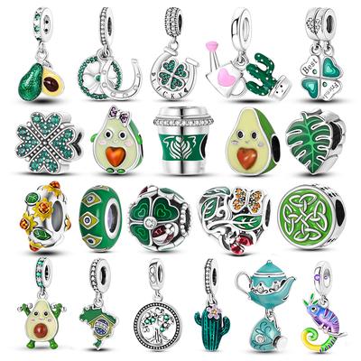 Copper Plated Green Series Avocado Pendant Four-Leaf Clover Original Charms Beads Fit Bangle Bracelet Women Jewelry
